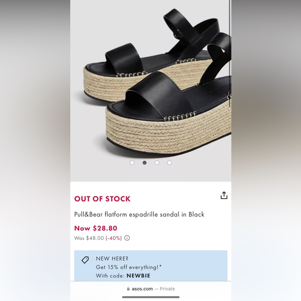 Asos, Pull&Bear black platform espadrille sandal, size 40 equiv US 9